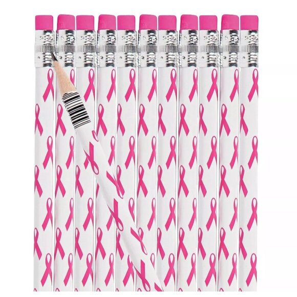 Lot of 72 Breast Cancer Awareness Pencils White with Pink Ribbon Design - Picture 1 of 1